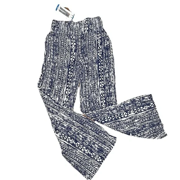 NWT- Three Dots- Navy/White Tribal Print Flowy Pull On Pants- Large - Picture 1 of 7